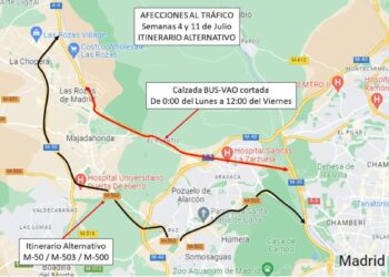 Afecciones al tráfico en el carril BUS-VAO de la A-6 por obras de rehabilitación de firme