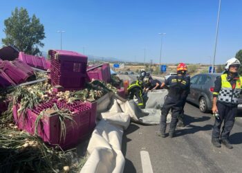 Vuelca un camión cargado con verduras en la M50